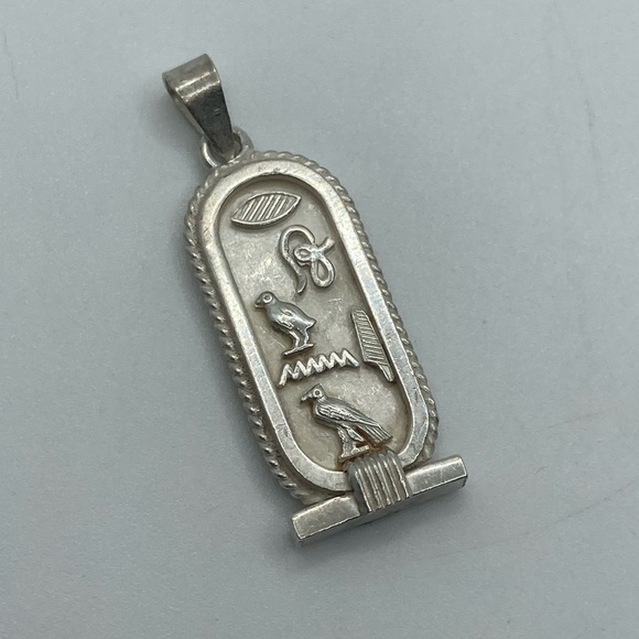 VTG 1960’s Silver Egyptian Ankh Cartouche Pendant 1.6” - Picture 2 of 6